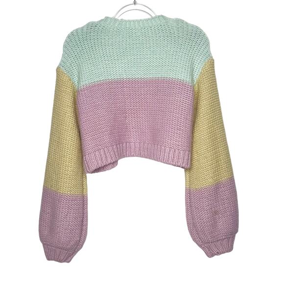 STITCH & PINE Colorblock Cropped Open Cardigan Sweater Knitted Multicolor Size M - Picture 3 of 9
